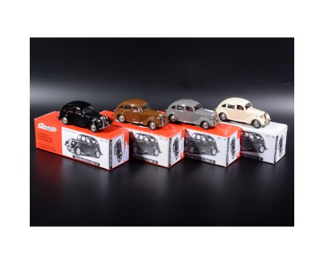 Somerville 1:43 scale white metal models; four no.106 Standard Flying 12, in black, grey, cream and brown, boxed (Qty: 4)