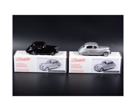 Somerville 1:43 scale white metal models; no.120A and no.120 Sunbeam Talbot 90 Mk2/Mk2A, in metallic silver grey and black, b