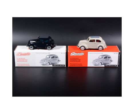 Somerville 1:43 scale white metal models; two no.103 Ford Popular E103, in rare navy blue, and light fawn, boxed (Qty: 2)