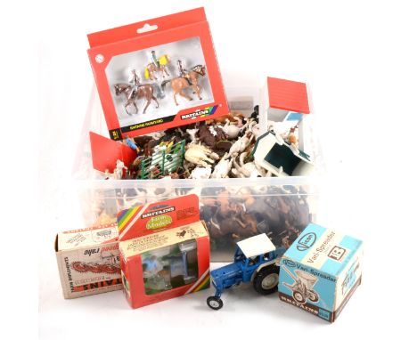 Britains Toys farm; including a large quantity of plastic animals and figures, Ford tractor with attachments, some boxed, far