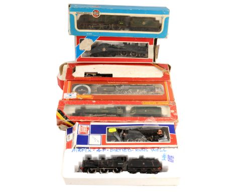 OO gauge model railway locomotives; seven to include Hornby R264 BR Class 6F 2-10-0 "Albert Hall" and other Lima, Airfix and 