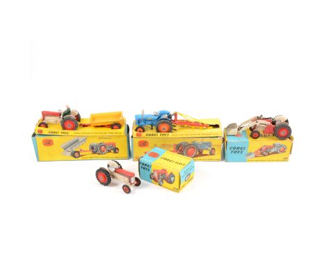 Corgi Toys die-cast models, gift set no.18 Fordson Power Major tractor and Four Furrow plough, gift set no.29 Massey-Ferguson