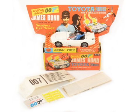 Corgi Toys; no.336 James Bond Toyota 2000GT model, boxed with inner tray, with secret instructions, set of missiles on the pl