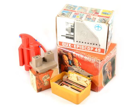 Vintage toy slide viewers and projectors; including View-Master model G by GAF with two slide sets, View-Master 2D projector,