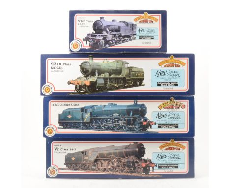 Bachmann OO gauge model railway locomotives; four including 31-551 V2 60800 'Green Arrow' br black, 31-153 4-6-0 Jubilee Clas