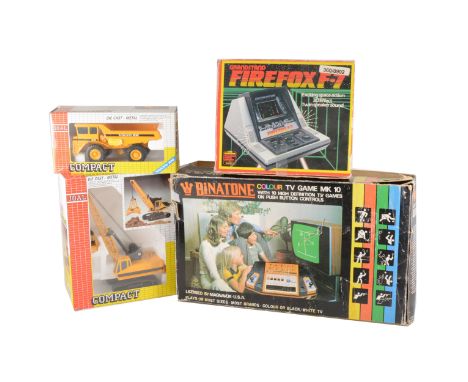 Grandstand Firefox F-7 table top electronic game. Binatone TV game console, and two Joal Compact die-cast models, all boxed. 