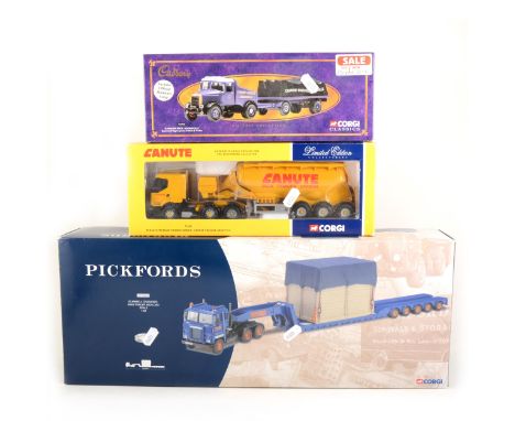 Modern Corgi die-cast models; twelve to include CC12605 Pickfords Scammell Crusader truck with trailer, and other Corgi const