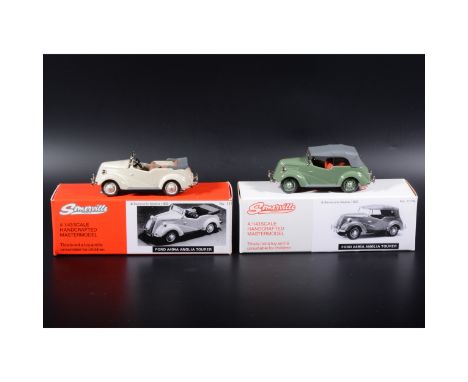 Somerville 1:43 scale white metal models; no.117 and no.117a Anglia Tourer, in grey/green and cream, boxed (Qty: 2)