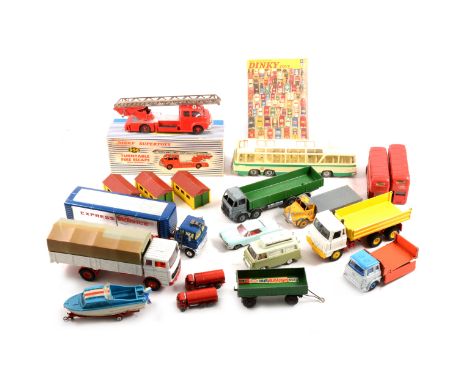 Loose and boxed die-cast models; including boxed Dinky no.256 turnable fire escape, Corgi Toys, Matchbox garages and petrol t