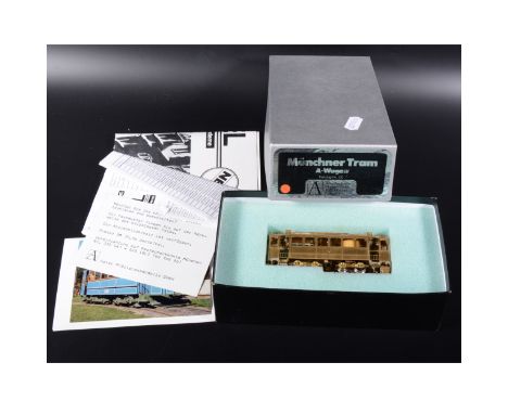 Adler Präzisions-Modelle metal kit-built model of a Munchner Tram A-Wagen, HO scale, unpainted with some loose parts, boxed w