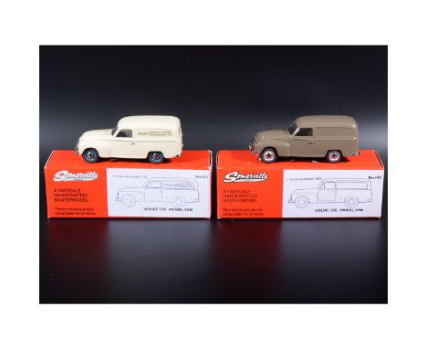 Somerville 1:43 scale white metal models; two no.140 Volvo Panel Van, in rare cream with blue wheels 'Product Forum Gothenbur