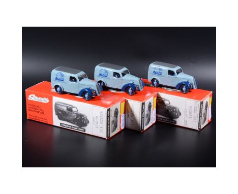 Somerville 1:43 scale white metal models; three Fordson 5CWT Van, with 'London Toy Museum' transfers, in blue, boxed (Qty: 3)