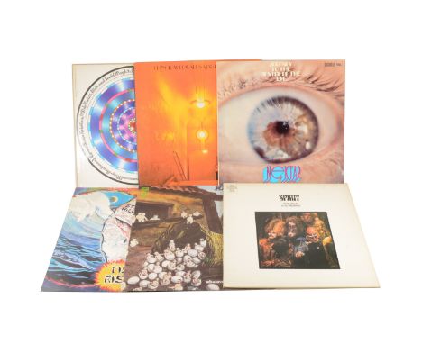 Six vinyl music LP records; mostly Progressive Rock music, including, Steve Hillage Fish Rising, Kevin Ayers Whatevershebring