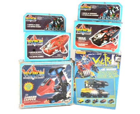 Voctron Defender of the Universe toys; including Land Warrior by Matchbox, Zarkon Zapper, Coffin of Darkness, Coffin of Doom 