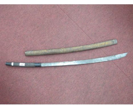 Eastern? Sword with a curved blade, wooden handle, metal mounts, with wooden scabbard.