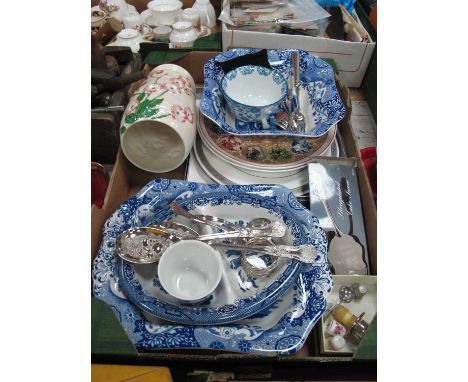 Royal Worcester "Davenham Platinum" Cake Plate, Spode Italian blue-white dishes, Maling vase, serving spoons, etc:- One Box.