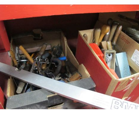 Weller Soldering Gun (untested - sold for parts only), hammers, spanners, Record G clamps, chisels, other tools:- Two Boxes