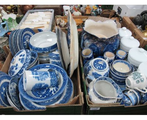 Willow Pattern Pottery, including Fenton, Burleigh, Whieldon, etc:- Two Boxes