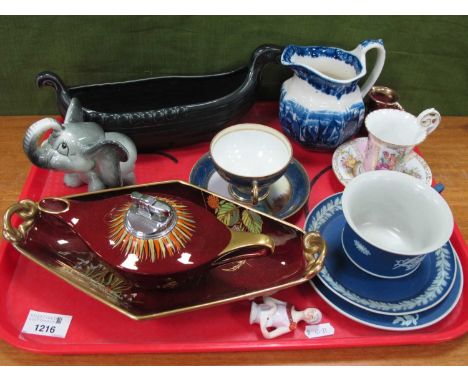 Carlton Ware Rouge Royale Twin Handled Bowl and Genie Table Lighter, Wedgwood jasperware trio, cabinet cups and saucers, Viki