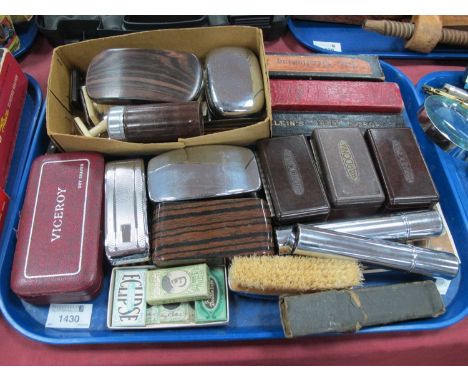 Shaving Memorabilia - three cased strops, including 'Kleins Army Strop', 'The Graduating Strop - Boot's Toilet Dept', etc. a 