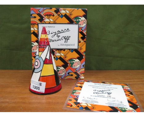 Wedgwood Clarice Cliff 'Lightning' Conical Sugar Castor, limited edition of 500, 13.5cm high,, with certificate and box.