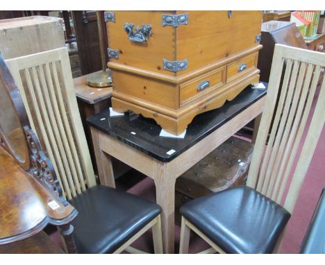 Mineral Granite Topped Dining Table, on limed oak base, 116cm wide. pair of similar chairs