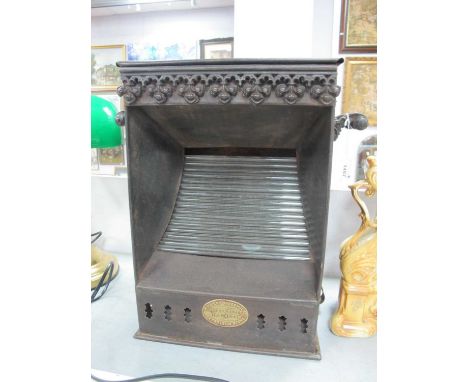A Victorian Petroleum Stove, with brass plaque for Wright and Butler Birmingham, patent 'Cheerful', cast iron decorative deta