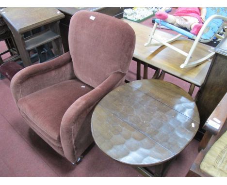 Oak Drop Leaf Table, together with an upholstered nursing chair.Dimensions of the nursing chair 32cm to seat, 76cm to back an