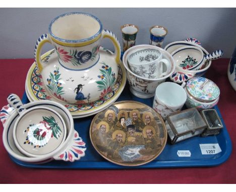 Japanese Satsuma Plate, decorated with figures, 14cm diameter, Quimper ware, plates, bowls, ring boxes, etc:- One Tray