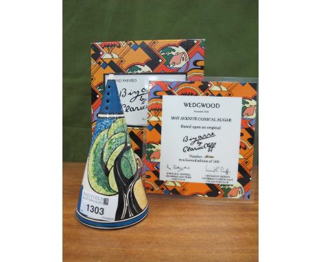 Wedgwood Clarice Cliff 'May Avenue' Conical Sugar Castor, limited edition of 500, 13.5cm high, with certificate and box