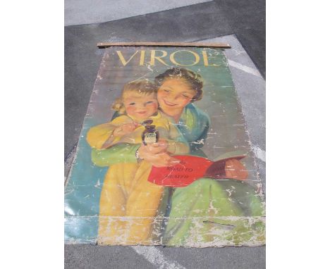 Vintage Advertising; Virol Poster, circa mid XX Century, featuring mother and child under warm light with spoonful of Virol f
