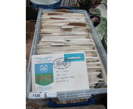 Stamps; A plastic carton containing over 550 Great Britain First Day Covers, ranging from pre-decimal to decimal (1981), most