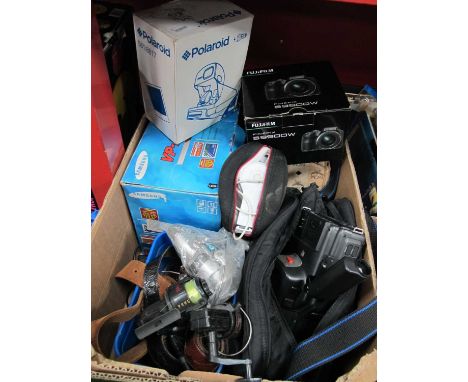 Cameras - Fujifilm, Polaroid, video cams, belts, fishing reels, etc:- One Box.