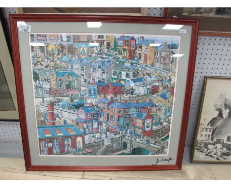 Joe Scarborough Print, Bridge Street, Sheffield, signed on the glass, 44 x 49.
