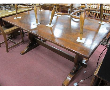 Oak Refectory Dining Table, with rectangular top and trestle supports, 87 x 162cm.