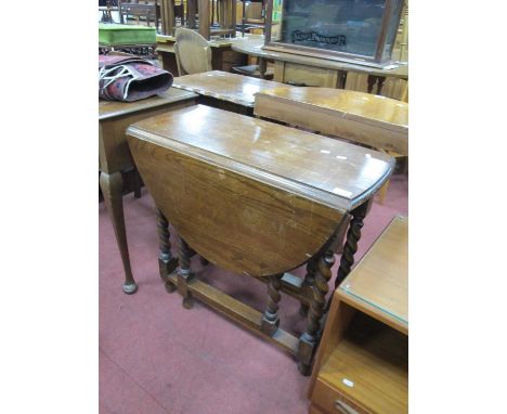 Oak Oval Topped Drop Leaf Gateleg Table, on barley twist supports, 71cm high.