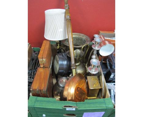 Backgammon Set, plated teapot, lamp, candelabra, clock on bracket, campagna vase, etc:- One Box.