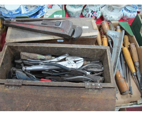 Vintage Tools, comprising of many chisels from Scandia, Wallins and Marples, together with two wooden tool boxes, with files,