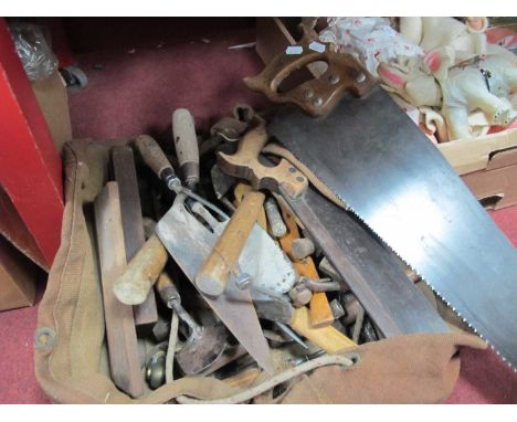 Tools - saws, hammers, Rabone rule, etc, in holdall.