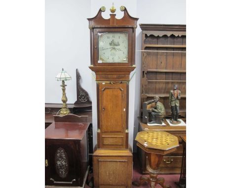 Early XIX Century Oak Mahogany Thirty Hour White Dial Longcase Clock, (D Moore, Coventry) hood with a swan neck pediment, bra