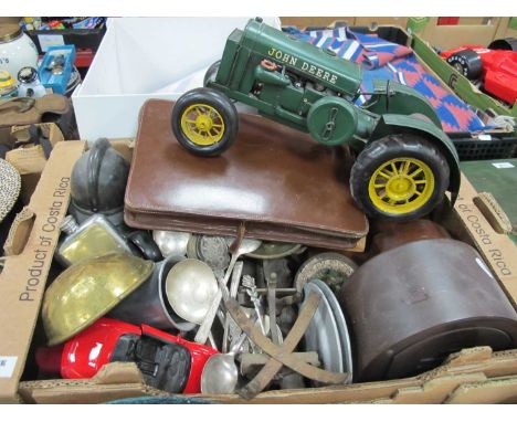 Bakelite Mantel Clock, brass scales, cast metal painted tractor etc:- OneBox