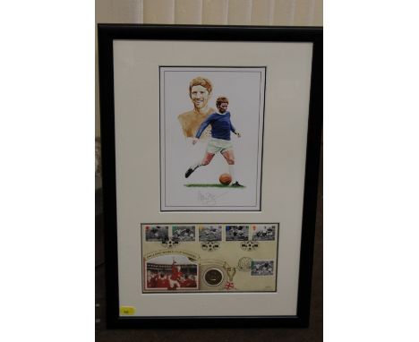 FOOTBALL - A FRAMED SIGNED LIMITED EDITION ALAN BALL COLOURED PRINT, together with First Day Cover celebrating the 1966 World