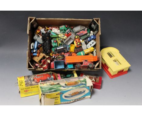 A QUANTITY OF MAINLY PLAYWORN DIECAST VEHICLES BY CORGI, DINKY, MATCHBOX ETC, together with a boxed Telsalda plastic clockwor