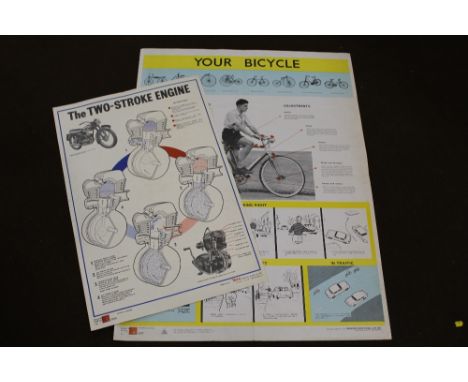 A VINTAGE 'RALEIGH' BICYCLE ADVERTISING POSTER TITLED 'YOUR BICYCLE', 76 cm x 102 cm, together with a 'BSA' motor cycle poste