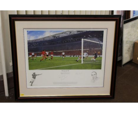 FOOTBALL - A FRAMED LIMITED EDITION SIGNED 'HEROES OF'66' COLOURED PRINT, depicting Martin Peter's goal, signed by Ray Wilson