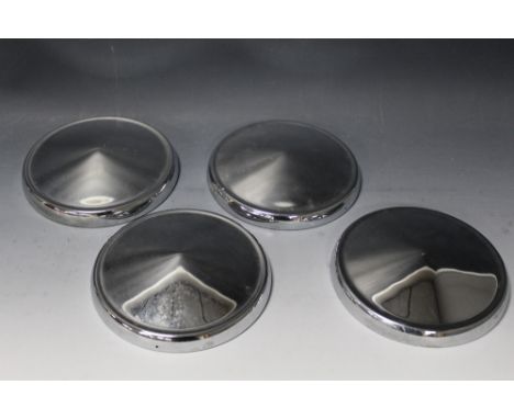 FOUR VINTAGE CHROME HUB CAPS