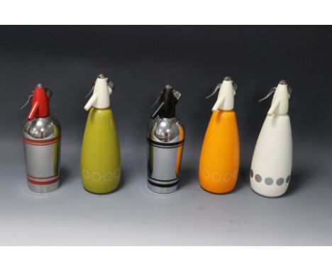 A COLLECTION OF FIVE ASSORTED VINTAGE SODA SYPHONS, together with an assortment of vintage bottles to include Bovril