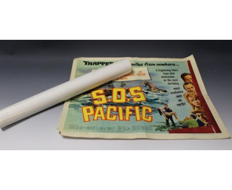 A VINTAGE S.O.S PACIFIC AND TORA, TORA, TORA! FILM POSTERS, S.O.S Pacific is from 1960 and is approximately 71 cm x 55 cm and