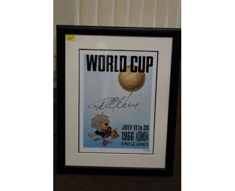 FOOTBALL - A FRAMED SIGNED LIMITED EDITION WORLD CUP WILLY PRINT, signed by Geoff Hurst, No 40/66, glazed, certificate of aut