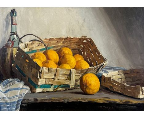 Karl HAYD (1882 - 1945). Stillleben. "Orangen im Korb". 1942.Circa 50 cm x 70 cm. Circa 66 cm x 85 cm mit Rahmen. Gemälde. Öl